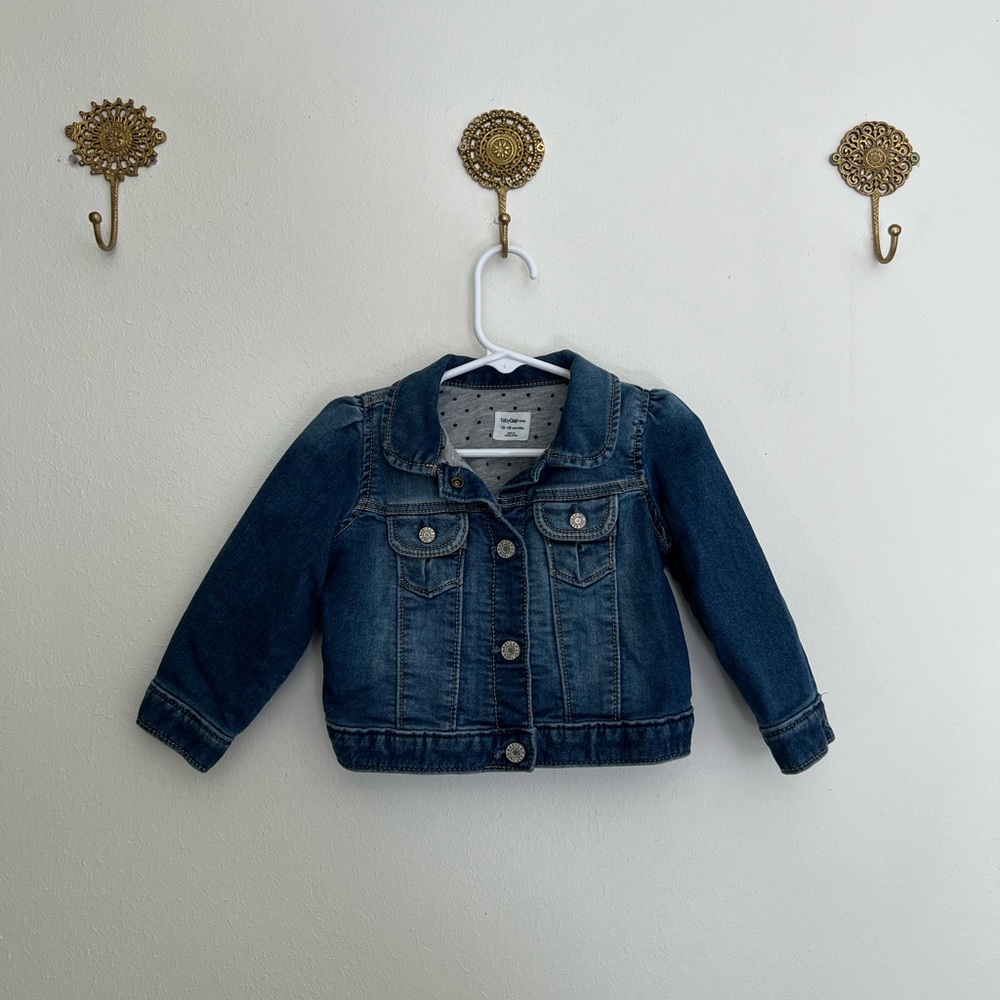 Baby Gap little Girls Blue Denim Jacket soft Winter fall Jean coat polka Dots